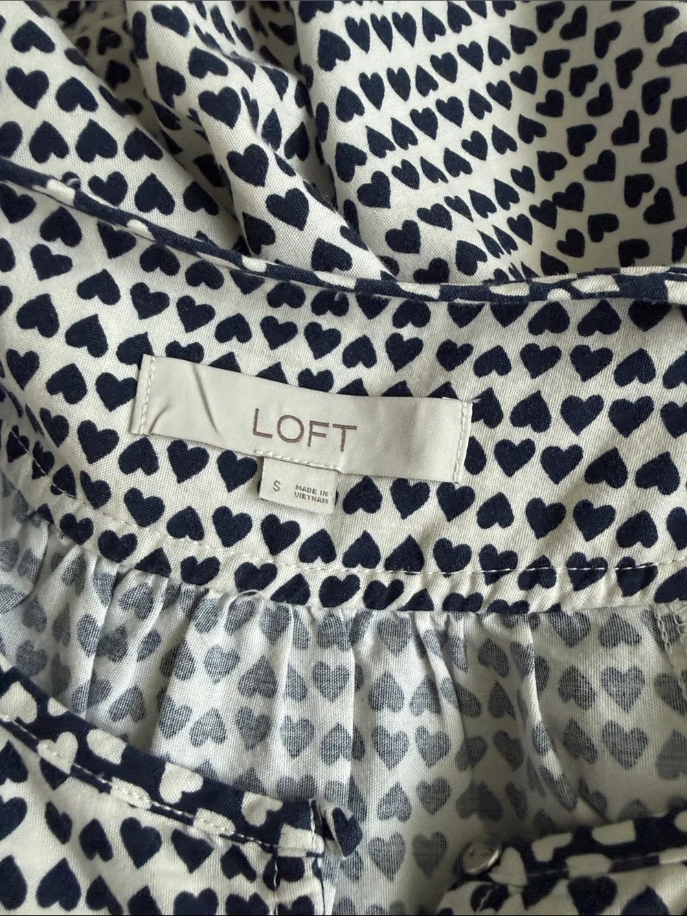 LOFT Black & White Heart Print Short Sleeve Blouse